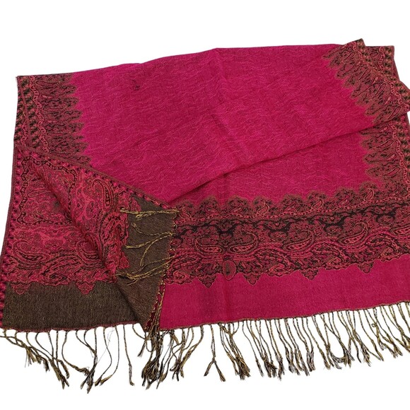 Beautiful Scarf with Fringe, Approx. 28 x 34, Acrylic and Viscose - Picture 1 of 7